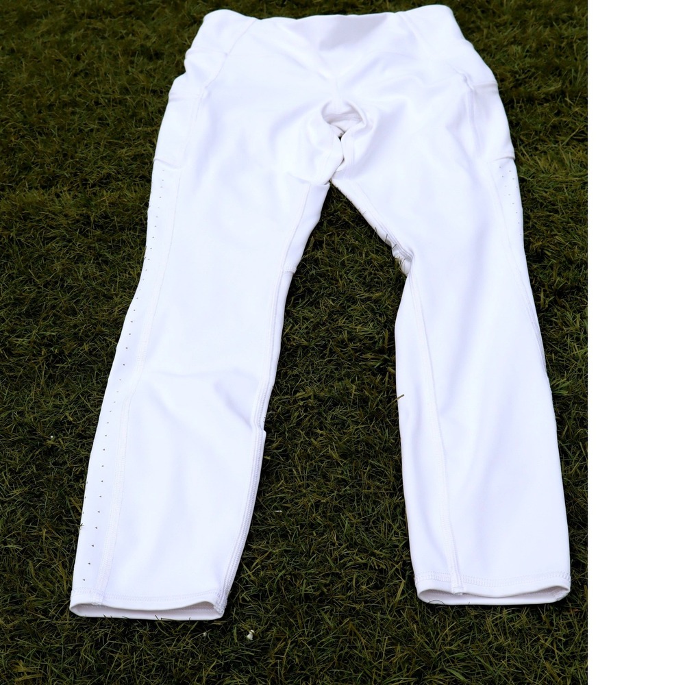 Athleta White Laser Cut Perforated Pocket Women Leggings XS High Rise Yoga Pants